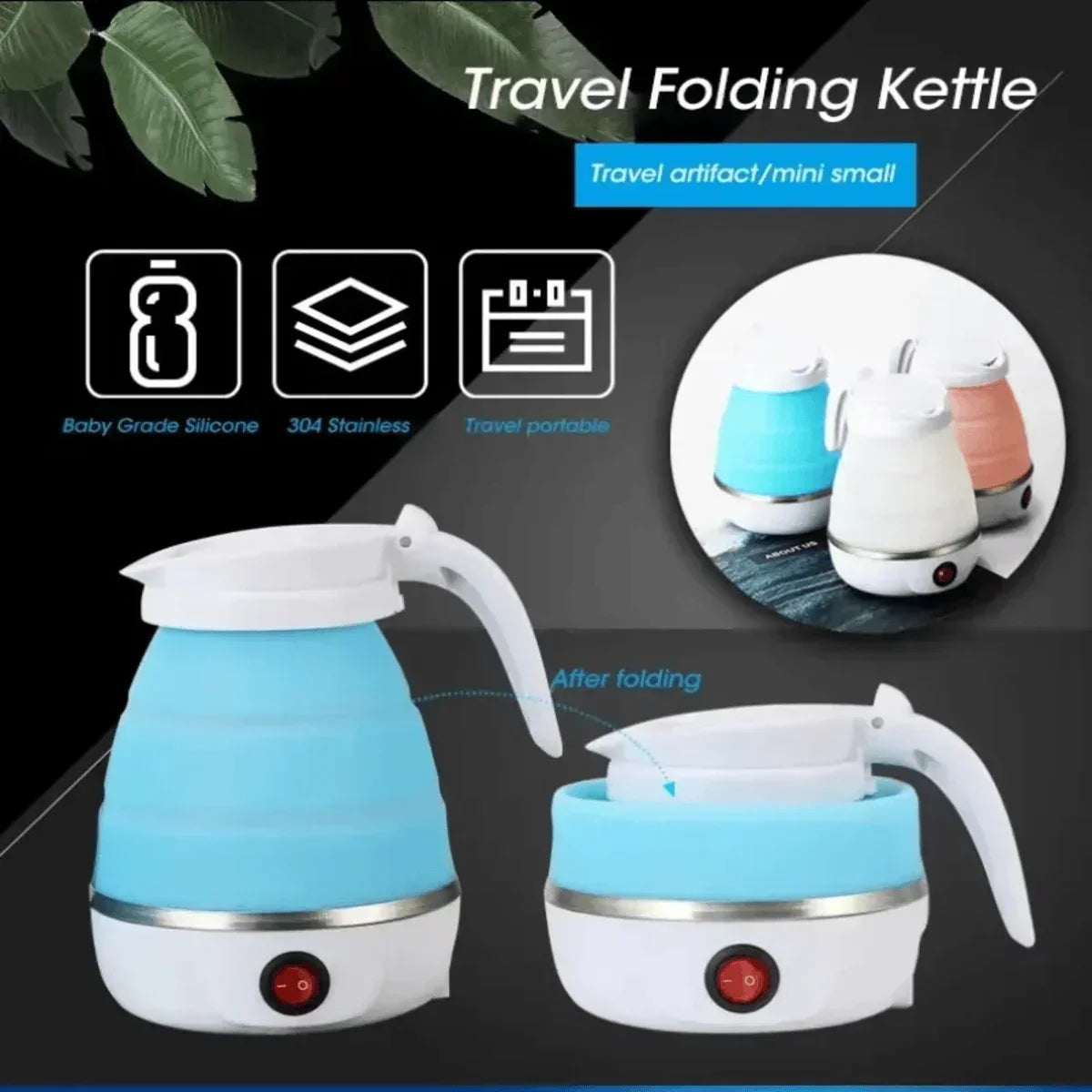 metkool portable foldable electric kettle food grade silicone600ml