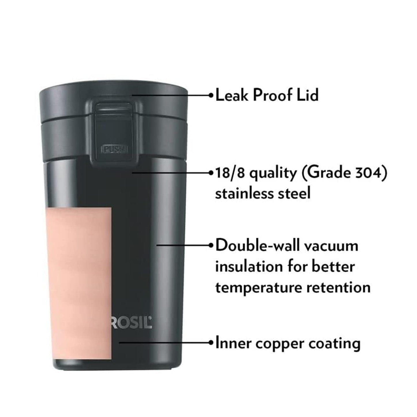 Borosil Hydra Coffeemate 300 ml Stainless Steel Travel Mug