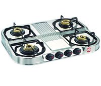 Prestige Gas Stove Duplex DGS 4 Burner Manual Stainless Steel Silver