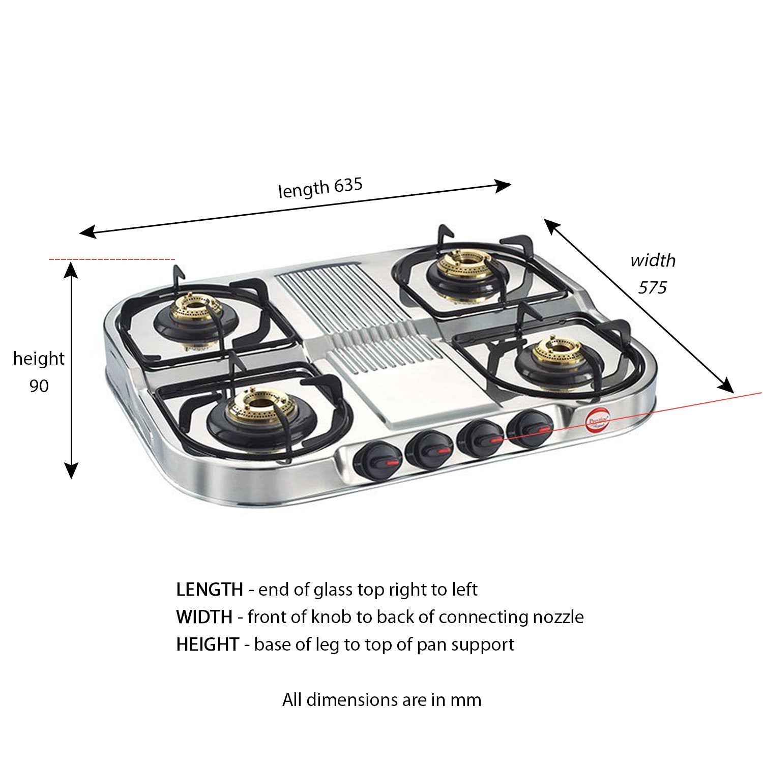 Prestige Gas Stove Duplex DGS 4 Burner Manual Stainless Steel Silver