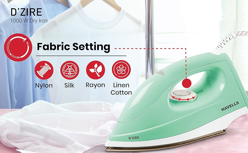 Havells Dzire Tame 1000W Dry Iron Non-Stick 360 Degree Swivel Cord
