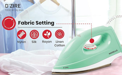 Havells Dzire Tame 1000W Dry Iron Non-Stick 360 Degree Swivel Cord